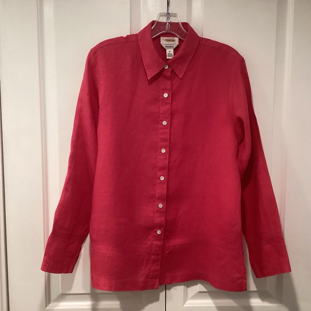 Talbots 100% Linen pink button down shirt Women Size 10